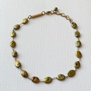Jan Michaels Iridescent Green Coin Freshwater Pearl Necklace